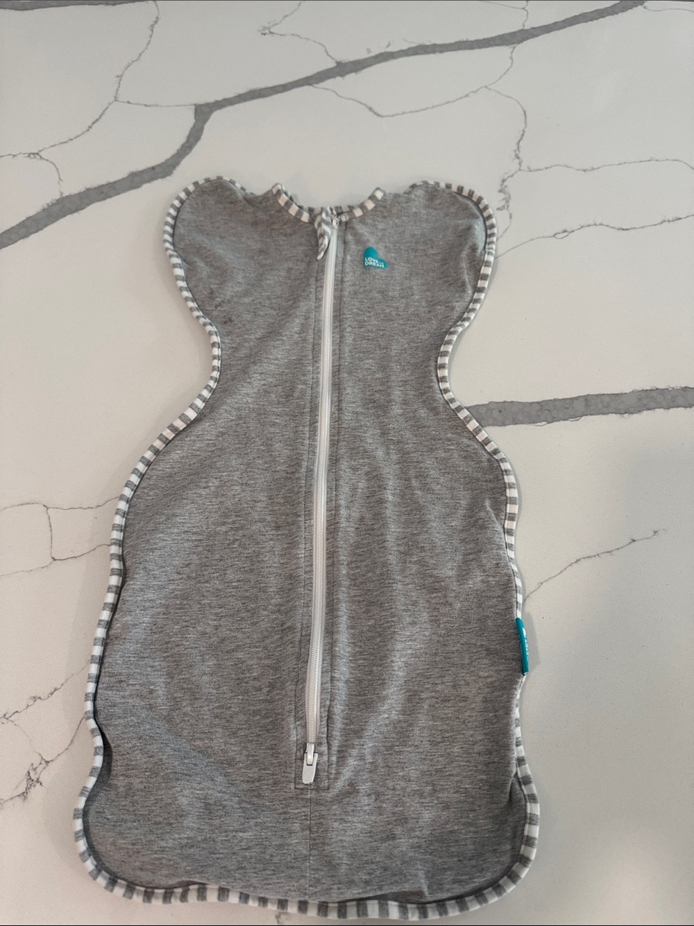 Love to Dream Gray Swaddle with Striped Trim